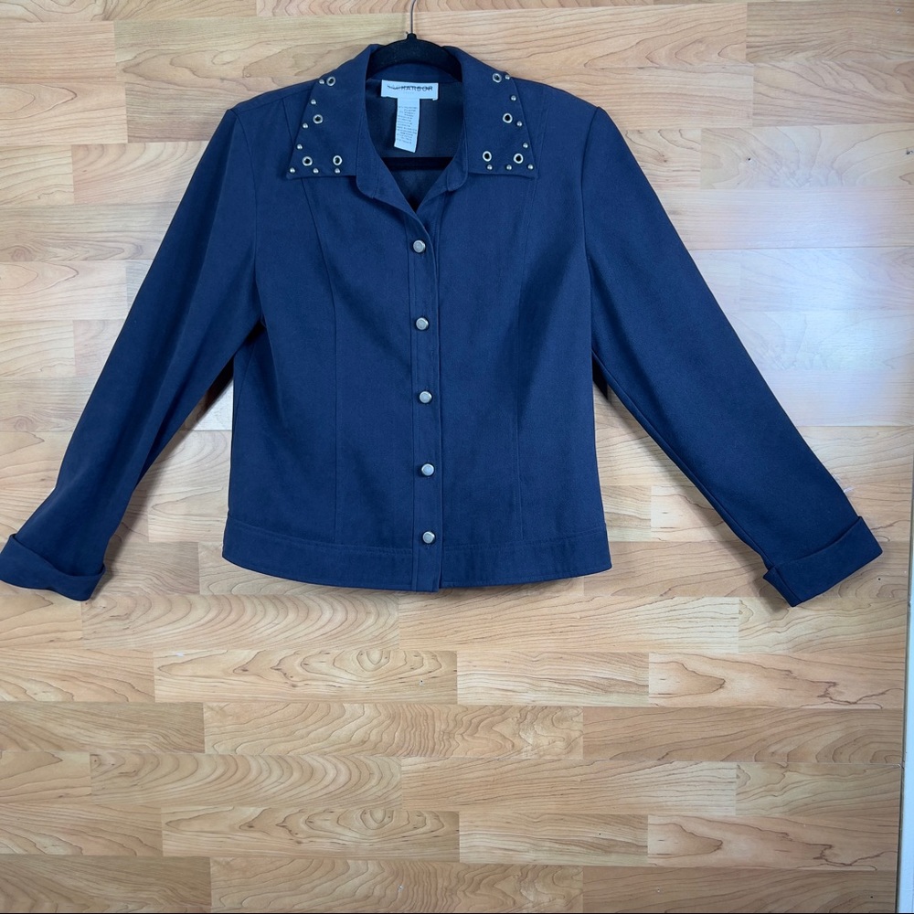 Sag Harbor Size 8 Navy Blue Long Sleeve Jacket with Shoulder Pads